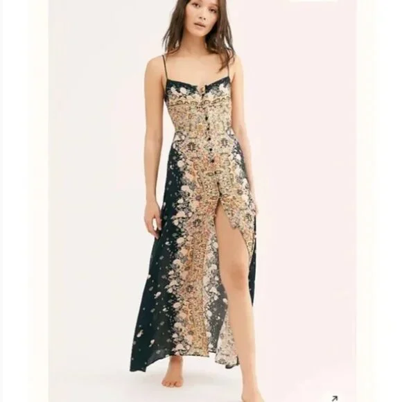 Free People | Dresses | Free People Morning Song Printed Maxi Slip Dress S  Nwt | Poshmark